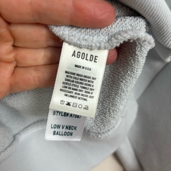 Agolde Low V-Neck Ballon Sleeve Relaxed Fit Athleisure Loungewear Sweatshirt - Picture 7 of 9